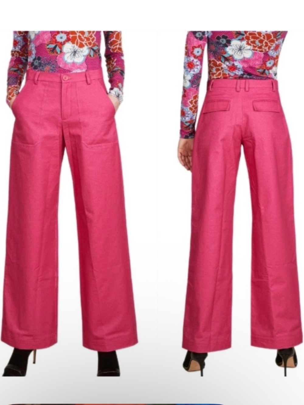 NWT THE KIT Tracee Pant in Pop Pink Wide Leg Twill Trouser Size 14